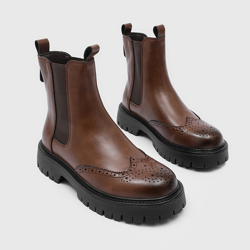 Men'S Shoes With Height Increase - Eleganckie męskie botki Chelsea, rzeźbione botki